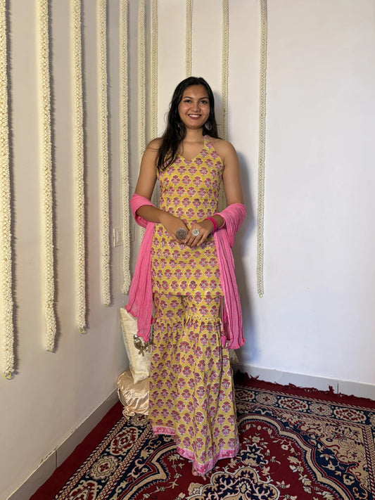 Ada Halter Kurti Sharara Set