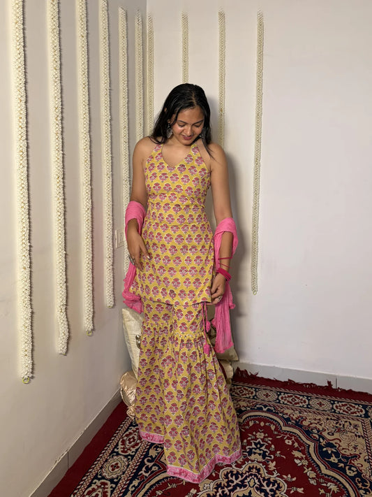 Ada Halter Kurti Sharara Set